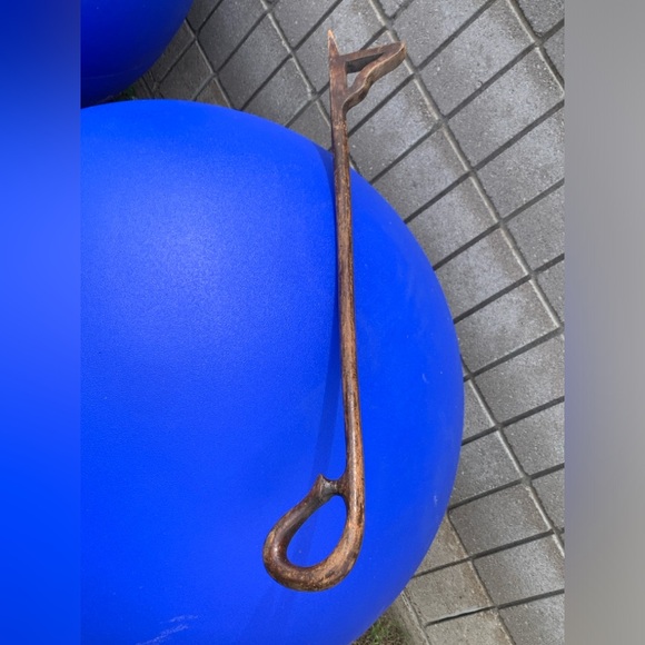 Early 20th Century Antique Wooden Loop Handle Tool Ended Walking Stick Cane - Picture 13 of 16